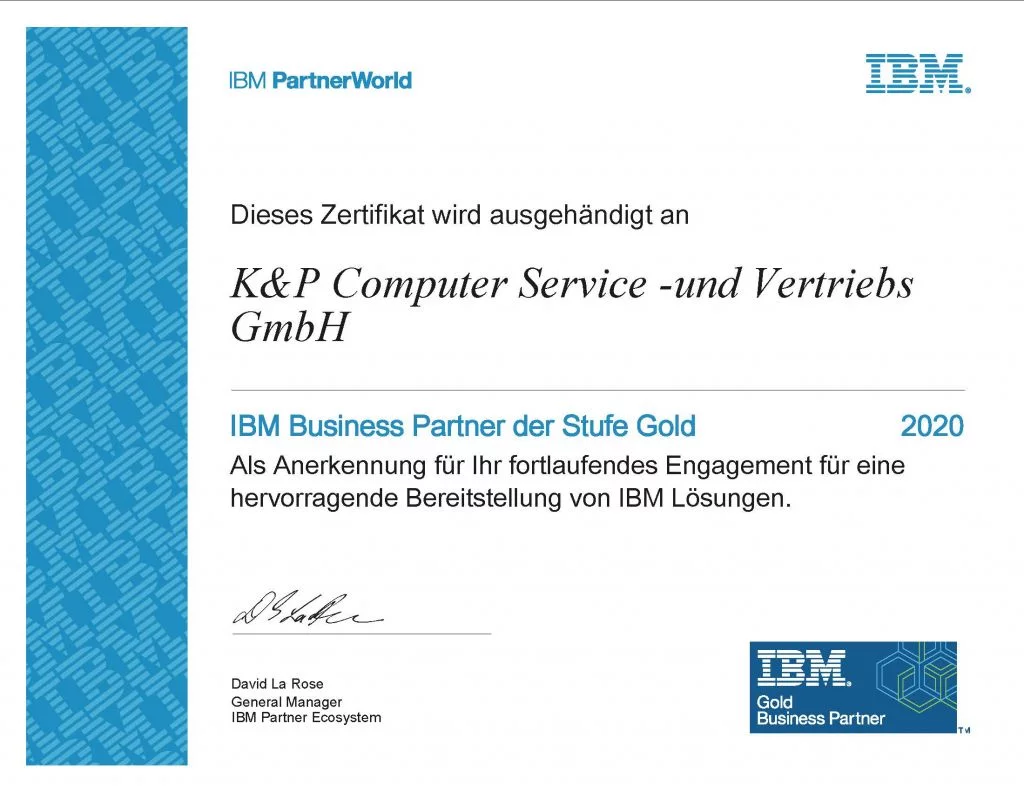 Zertifikat IBM Gold Partner